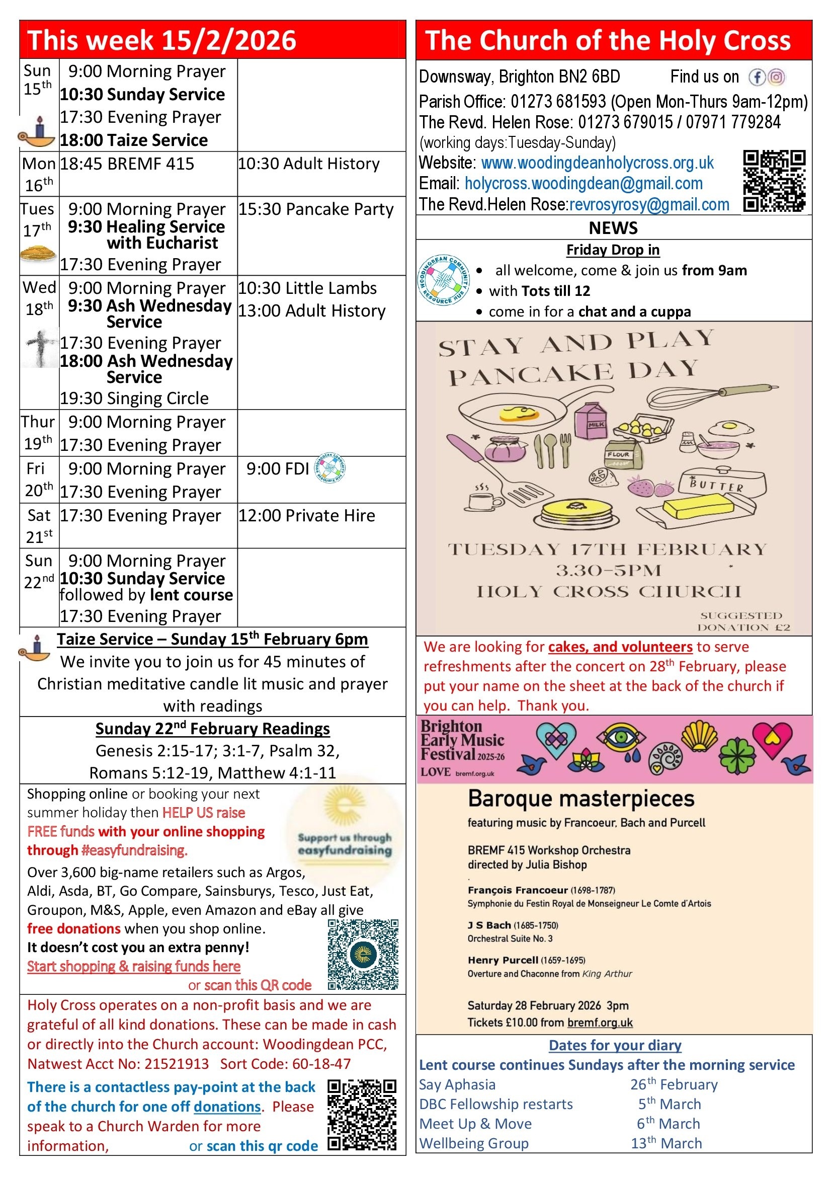 Weekly Sunday Service sheets 15th February 2026